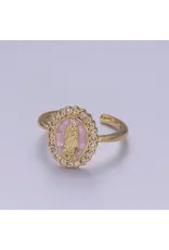 Aim Eternal Virgin Mary Ring, 14K Gold Filled Religious Medallion Ring Pink