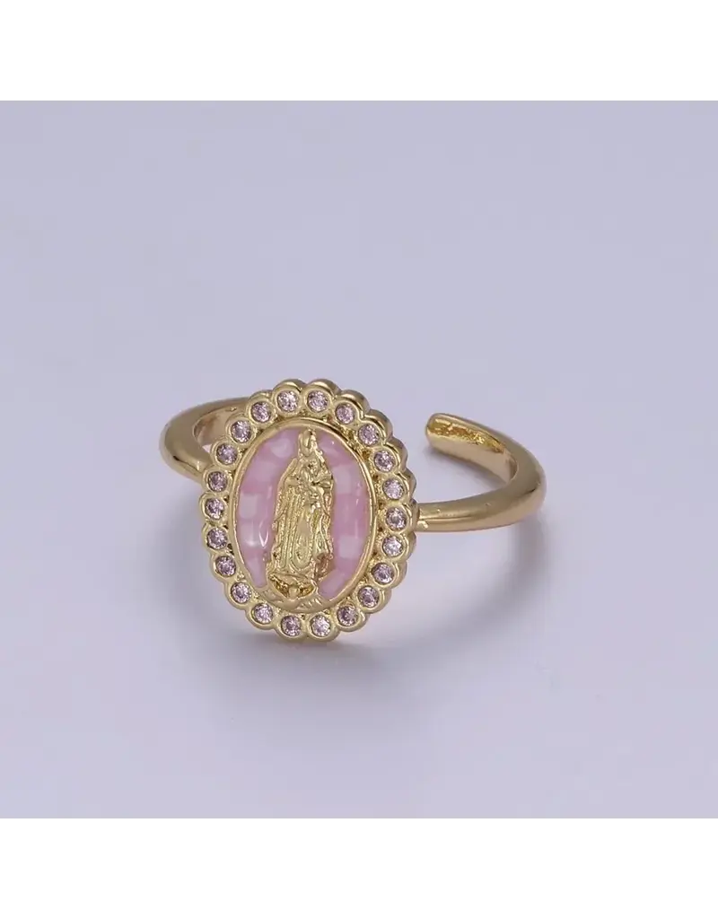 Aim Eternal Virgin Mary Ring, 14K Gold Filled Religious Medallion Ring Pink