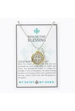 My Saint My Hero Benedictine Blessing Gold Rim Necklace Large 24"+