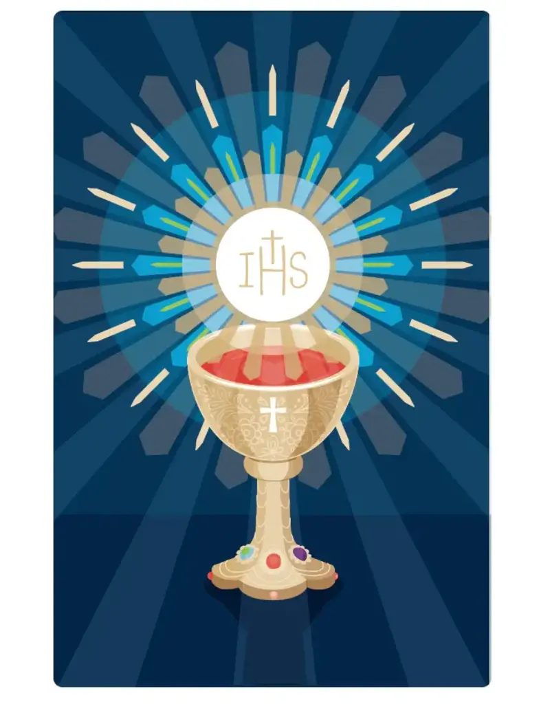 Be Still Prayer Space First Communion Remembrance Card, Blessed Sacrament, Chalice and Eucharist | Be Still Prayer Space