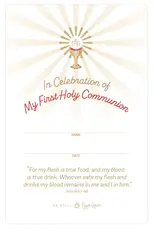 Be Still Prayer Space First Communion Remembrance Card, Blessed Sacrament, Chalice and Eucharist | Be Still Prayer Space