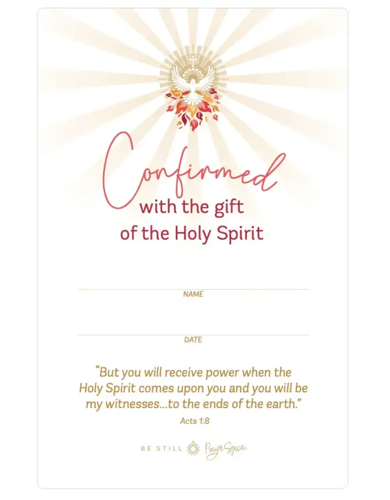 Be Still Prayer Space Confirmation Remembrance Card, Holy Spirit Dove with Flames | Be Still Prayer Space