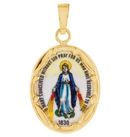 Stuller 14K Gold Hand Painted Porcelain Miraculous Medal (13 x 10 mm)