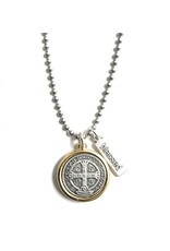 My Saint My Hero Benedictine Blessing Gold Rim Necklace 18"+