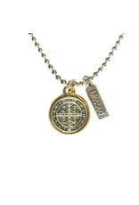 My Saint My Hero Benedictine Blessing Gold Rim Necklace 18"+