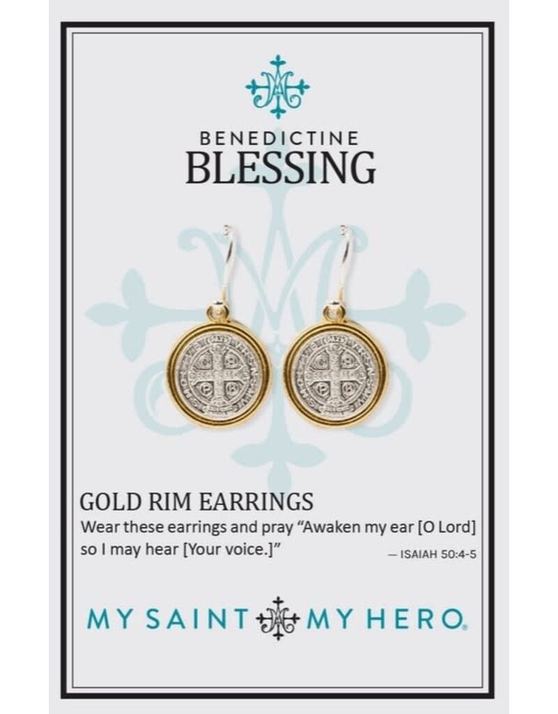 My Saint My Hero Silver and Gold-Tone Benedict Medal Earrings