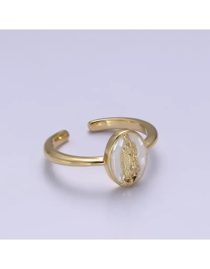 Aim Eternal Mother Mary Minimalist Adjustable Gold Ring-White