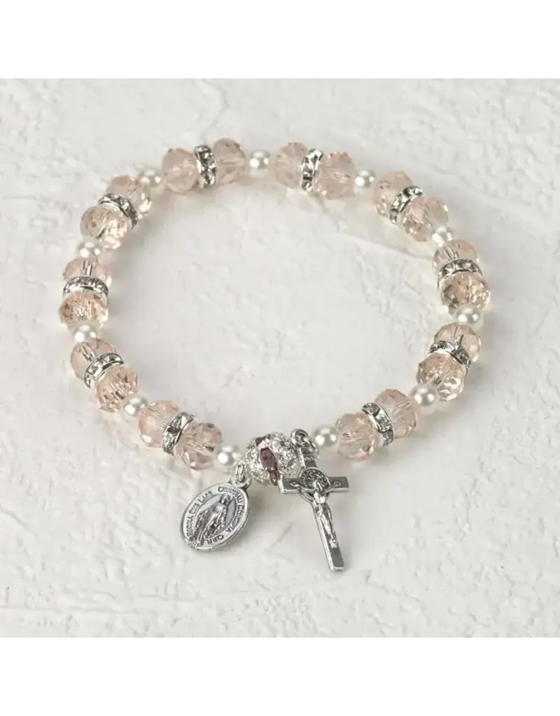 Lumen Mundi Pink Crystal Bracelet with Miraculous Medal