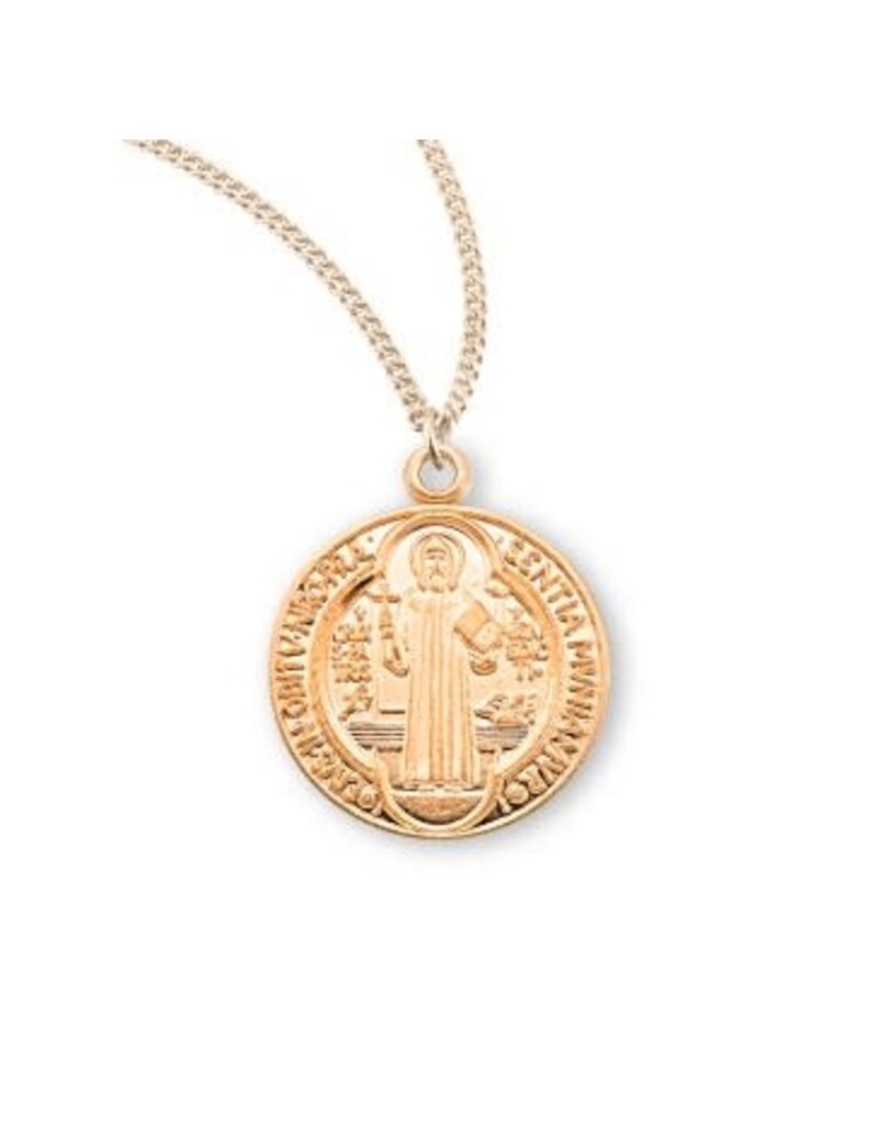 HMH Religious 16kt Gold Over Sterling Small Round St. Benedict 18" Ch-Bxd
