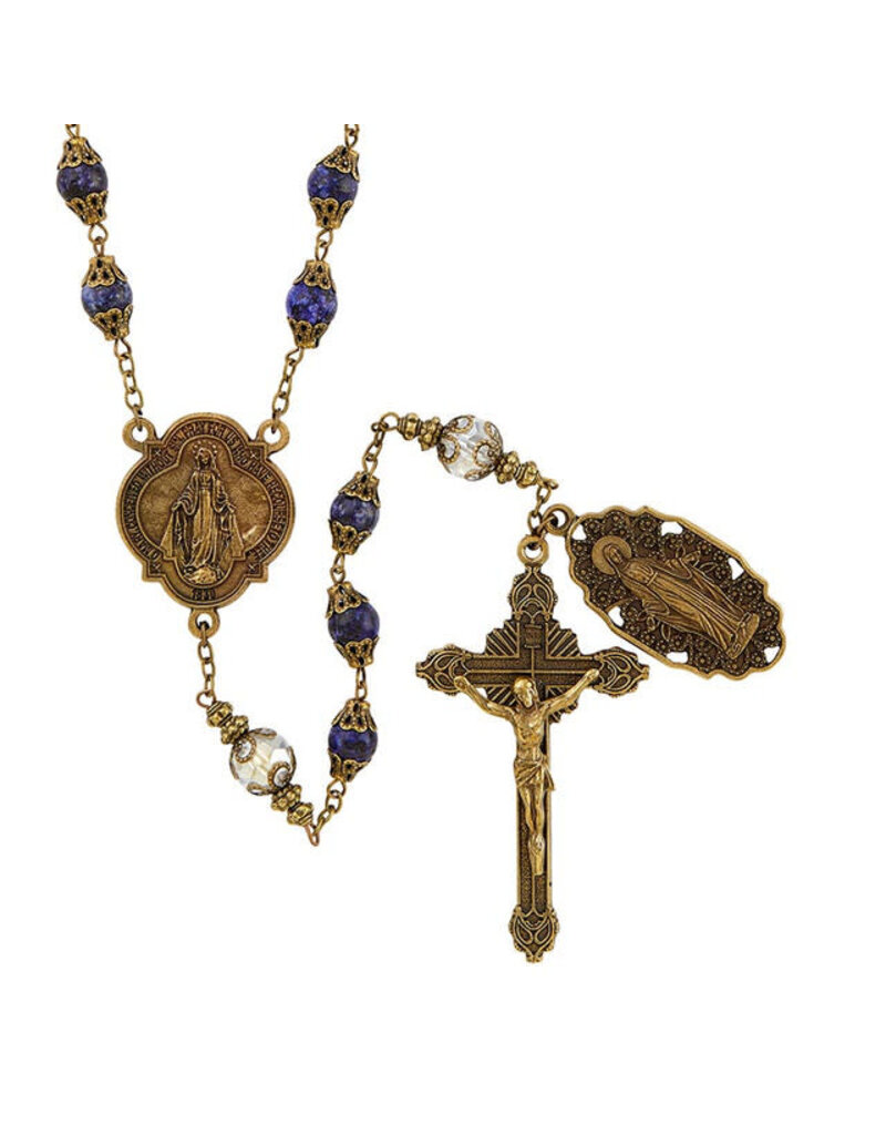 Creed Blue Vintage Rosary with Brass-Tone Finish