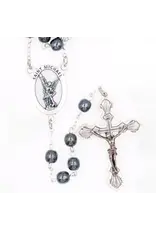 Lumen Mundi Hematite Rosary with St. Michael Centerpiece and Silver Crucifix