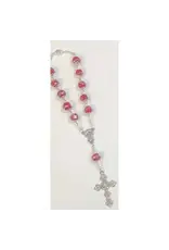 Lumen Mundi Red Auto Rosary with 10 mm Crystal Beads and Rose Petal Painted on Each Bead
