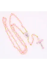 Lumen Mundi 6mm Communion Rosary in Frosted Pink Gold Tone with Matching Crucifix