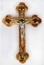 Holy Land Cradle 11" Olivewood Crucifix with 5 relic windows