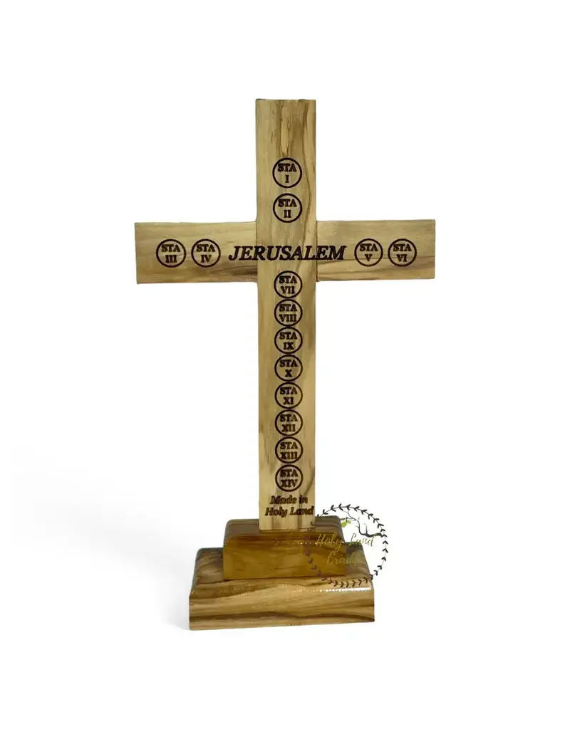 Holy Land Cradle 5.5 " Olive Wood Crucifix with 4 relics and base