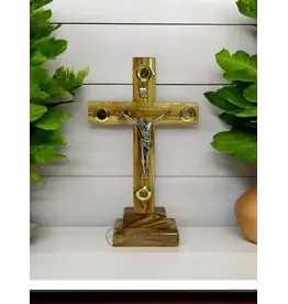 Holy Land Cradle 5.5 " Olive Wood Crucifix with 4 relics and base