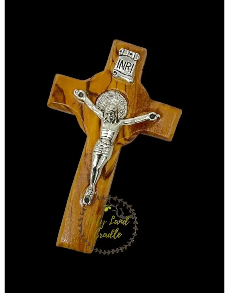 Holy Land Cradle 4.75" St. Benedict Olive Wood Crucifix(med)