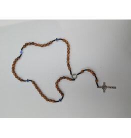 Holy Land Cradle Olive wood St. Benedict Rosary with blue cross decade bead