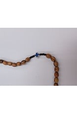 Holy Land Cradle Olive wood St. Benedict Rosary with blue cross decade bead