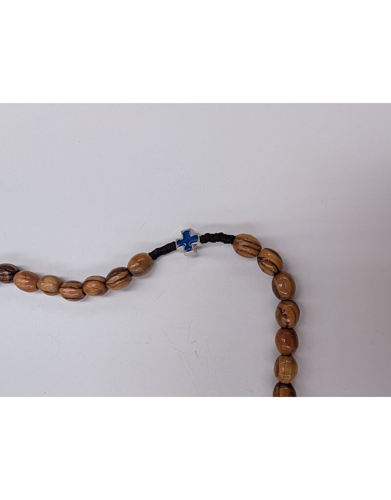 Holy Land Cradle Olive wood St. Benedict Rosary with blue cross decade bead