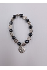 Holy Land Cradle Hematite Marian Medal and Jerusalem Cross bracelet