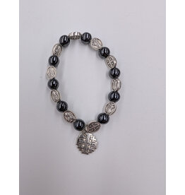 Holy Land Cradle Hematite Marian Medal and Jerusalem Cross bracelet