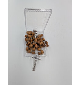 Holy Land Cradle Olive wood Rosary with Marian medal and soil, boxed