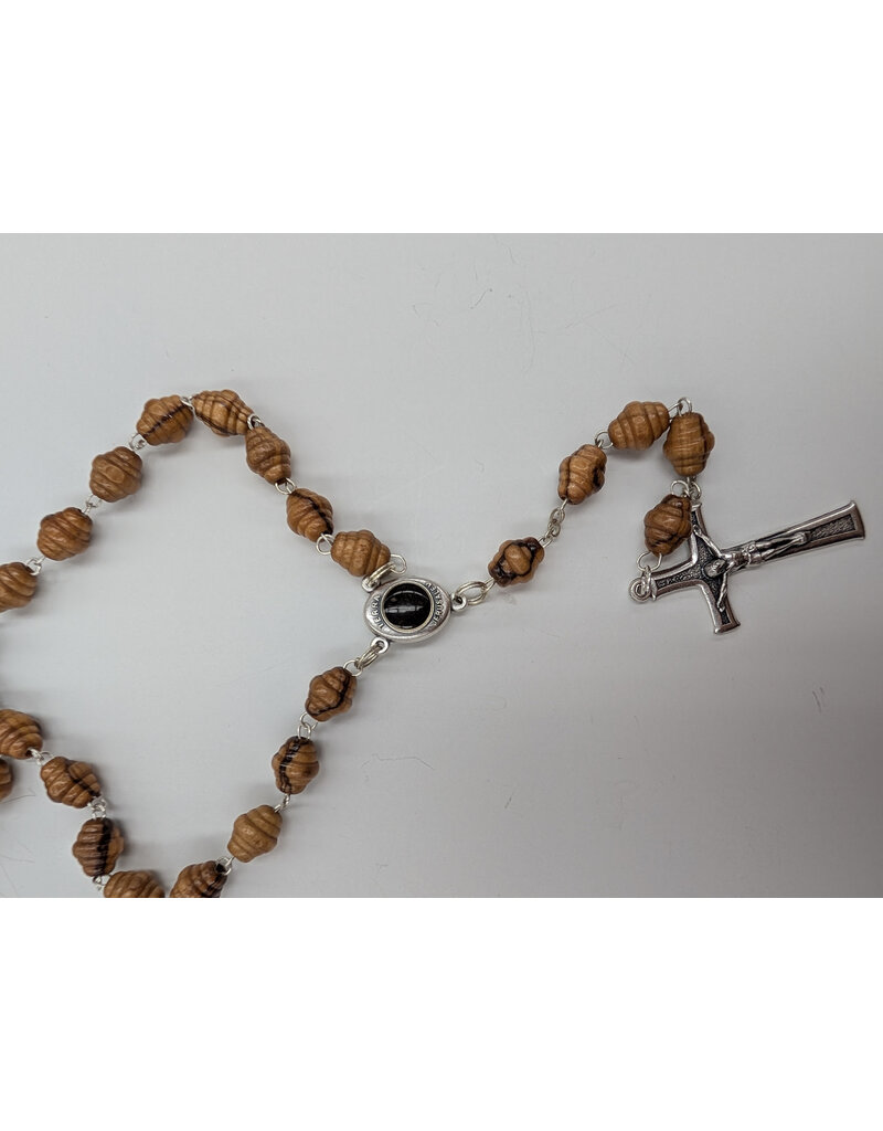 Holy Land Cradle Olive wood Rosary with Marian medal and soil, boxed