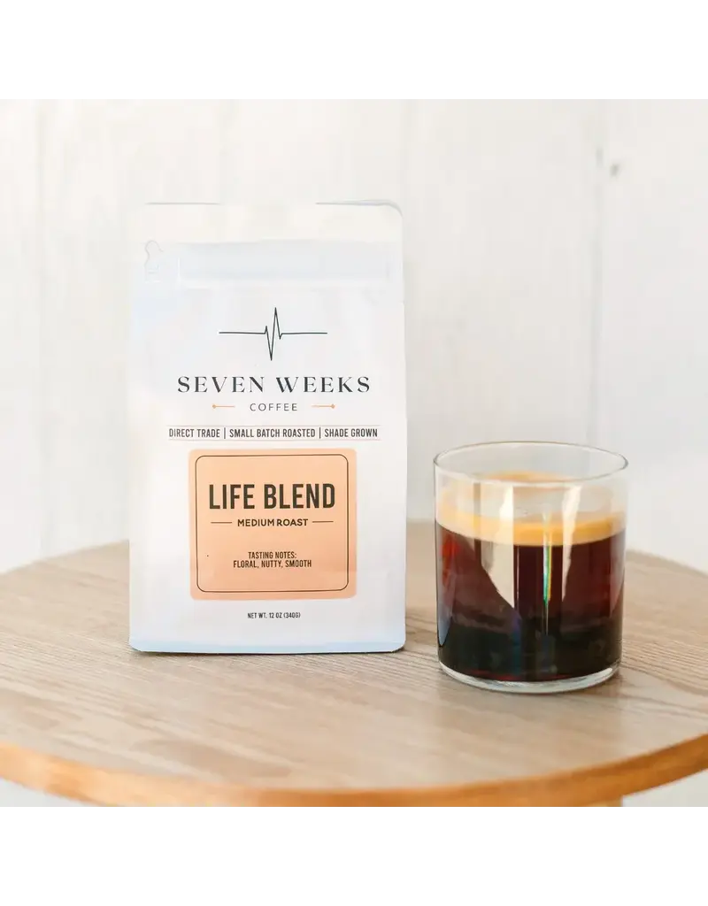 Seven Weeks Coffee:  Life Blend, Medium Roast, Whole Bean, 12 oz Bag | Chocolatey, Nutty, Floral