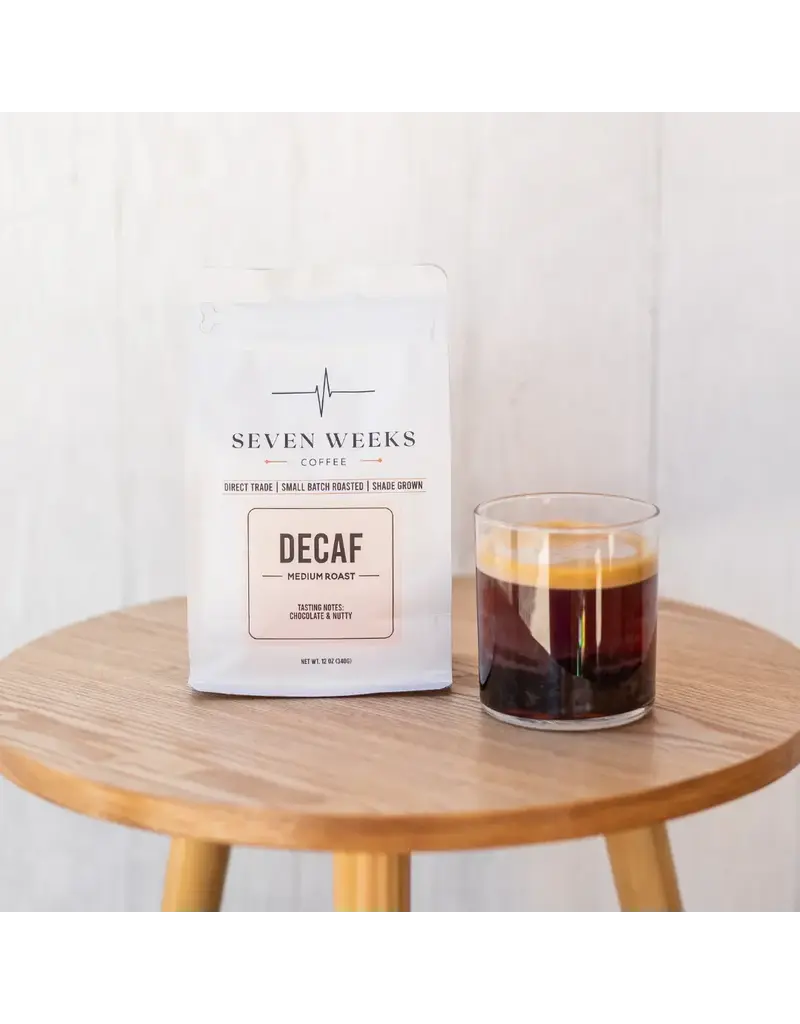 Seven Weeks Coffee:  Decaf, Medium Roast, Whole Bean, 12 oz Bag | Nutty, Dark Chocolate, Sweet