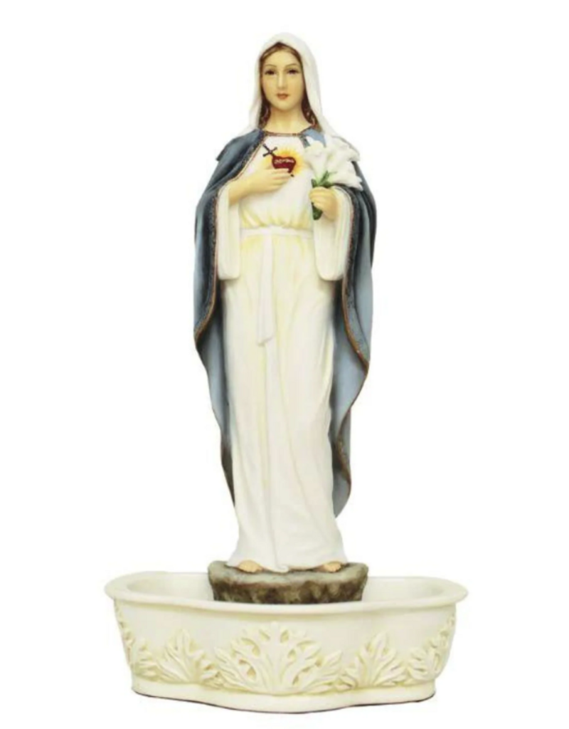Goldscheider of Vienna Immaculate Heart of Mary  Holy Water Font Stands/Hangs hand painted 9"
