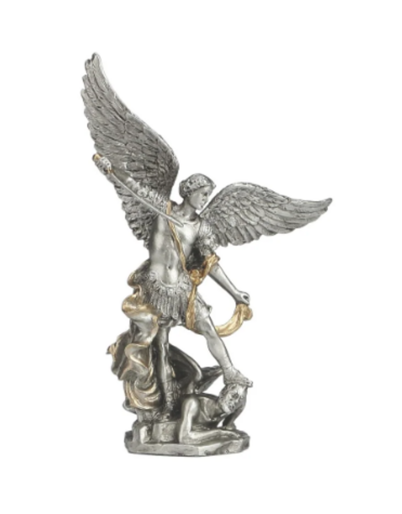 Goldscheider of Vienna Archangel St. Michael , pewter style, gold trim, 4 Inches
