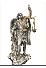 Goldscheider of Vienna St. Michael Scales of Justice Statue,  pewter style with gold highlights 11"