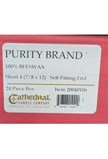 Cathedral Candle Co. 7/8" x 12" 100% Beeswax Short 4s Taper (Self-Fitting End, Box of 24)