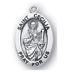 HMH Religious Saint Cecilia Sterling Silver Medal With 18" Chain Necklace