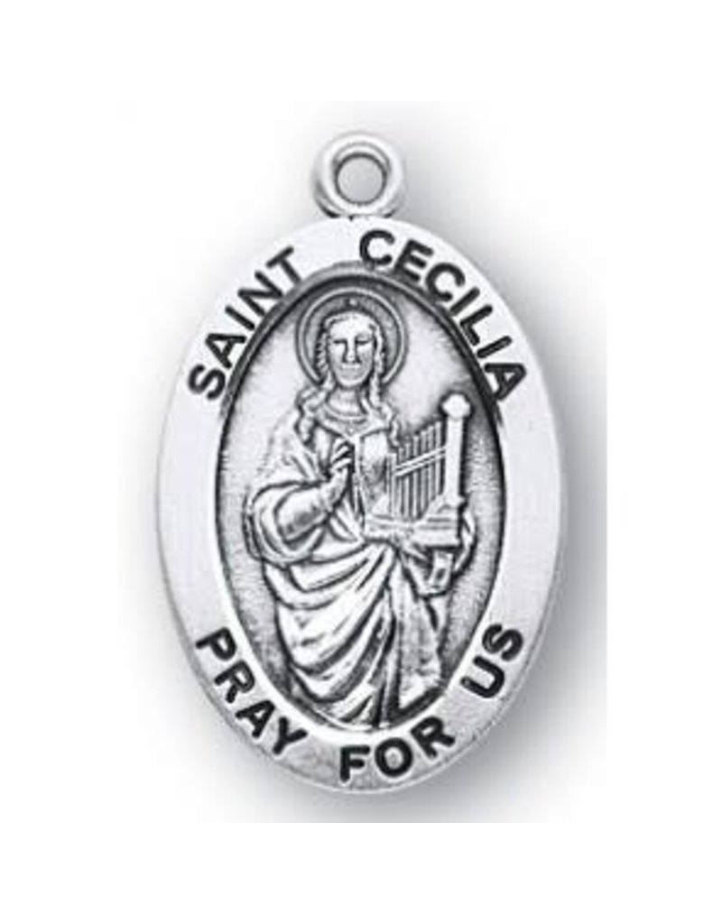 HMH Religious Saint Cecilia Sterling Silver Medal With 18" Chain Necklace