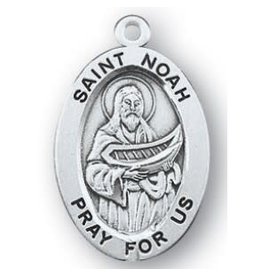 HMH Religious Sterling Silver St. Noah Medal-Pendant With 20" Chain Necklace