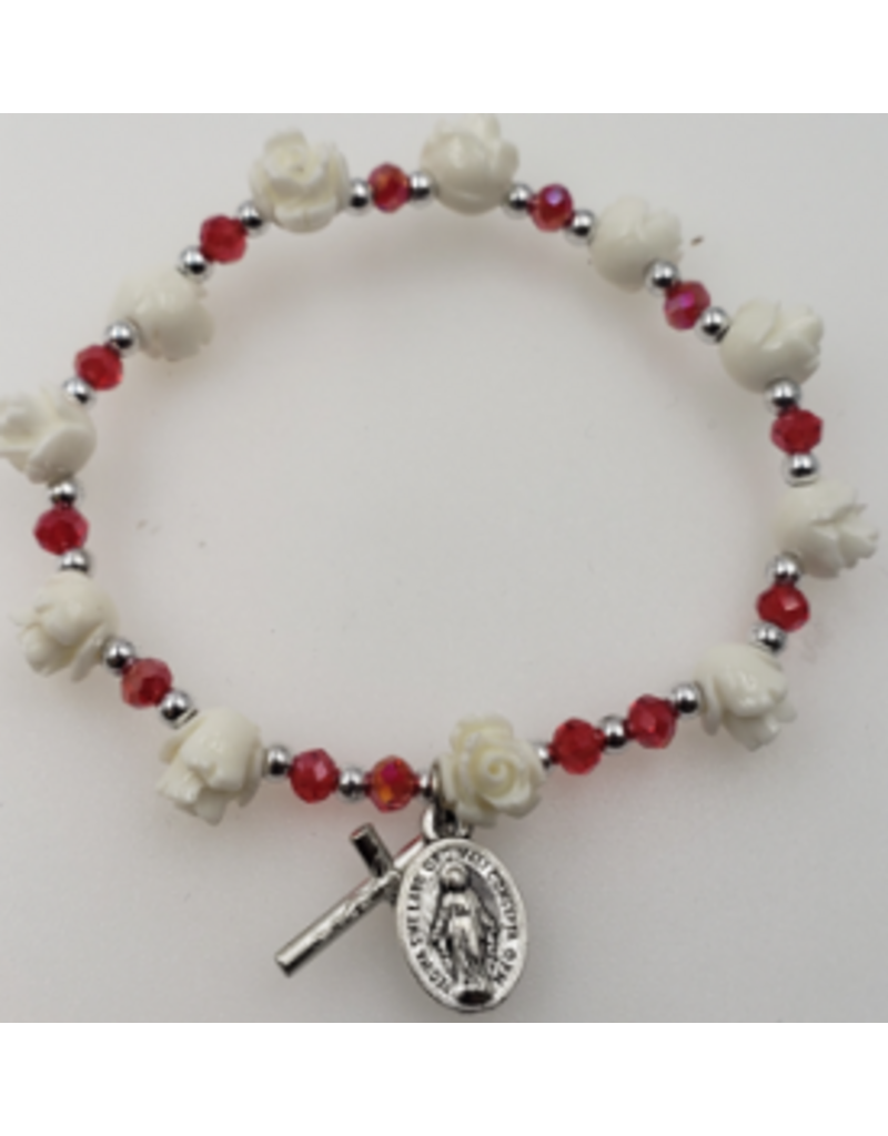 Lumen Mundi Ruby Flower Bracelet with medal and cross