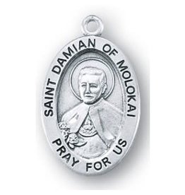 HMH Religious Sterling Silver Saint Damien of Molokai Oval Medal on 20" Chain