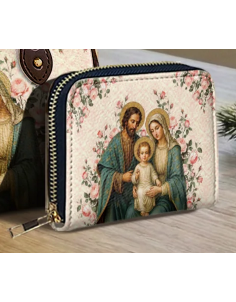 "Domora" Mini Faux Leather Wallet (Holy Family with Roses)