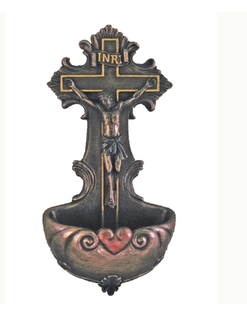 Goldscheider of Vienna Crucifixion Font 6.75",  cold cast bronze