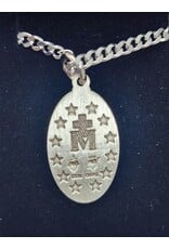 Sterling Silver Miraculous Medal on 24" Stainless Steel Chain