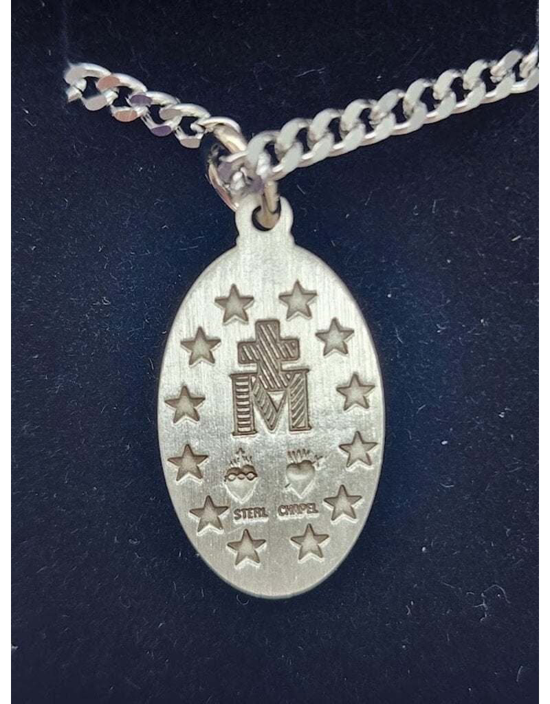 Sterling Silver Miraculous Medal on 24" Stainless Steel Chain