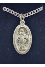 Sterling Silver Miraculous Medal on 24" Stainless Steel Chain