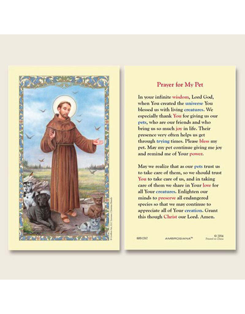 Ambrosiana Saint Francis of Assisi Pet Prayers Laminated Holy Card