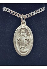Sterling Silver Miraculous Medal on 24" Stainless Steel Chain