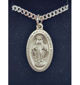 Sterling Silver Miraculous Medal on 24" Stainless Steel Chain