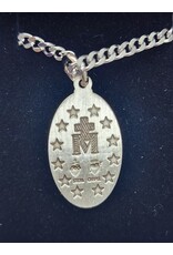 Sterling Silver Miraculous Medal on 24" Stainless Steel Chain