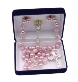 Devon Trading Company Rose Faux Pearl With Floral Our Father Beads