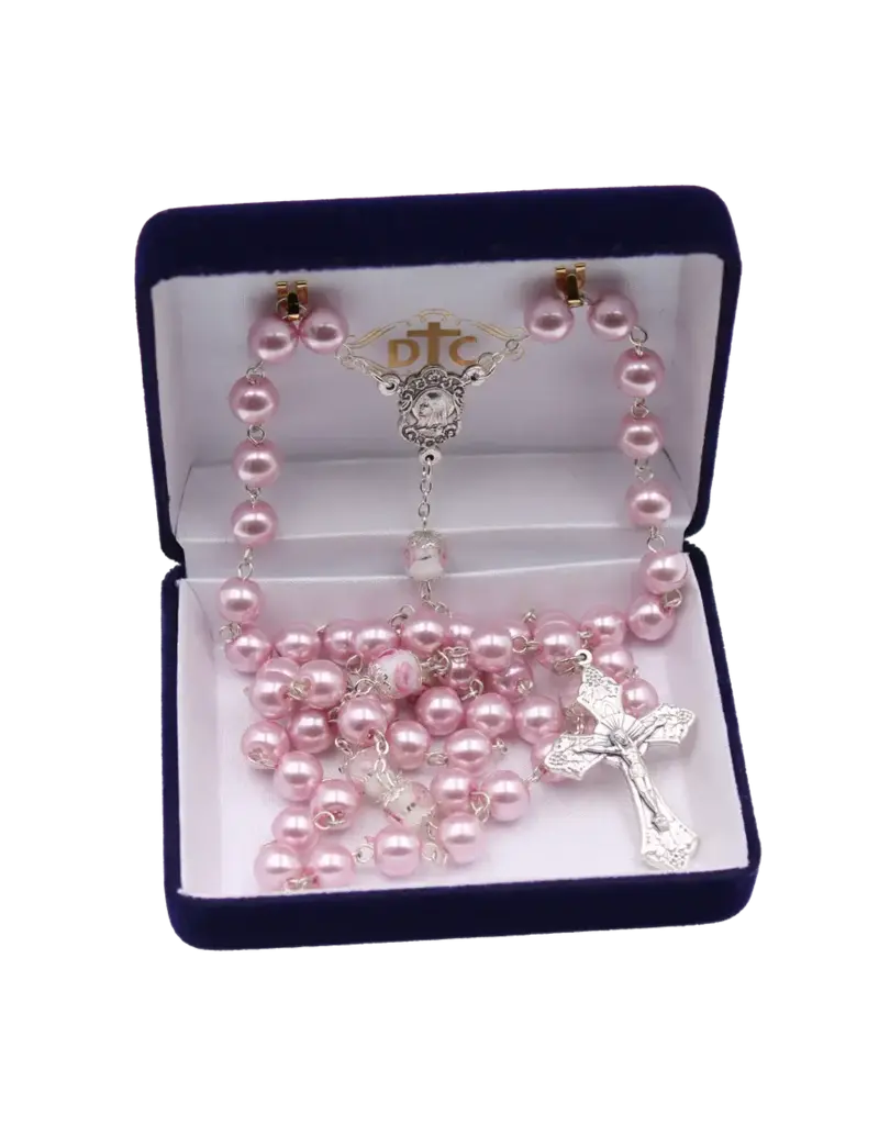 Devon Trading Company Rose Faux Pearl With Floral Our Father Beads